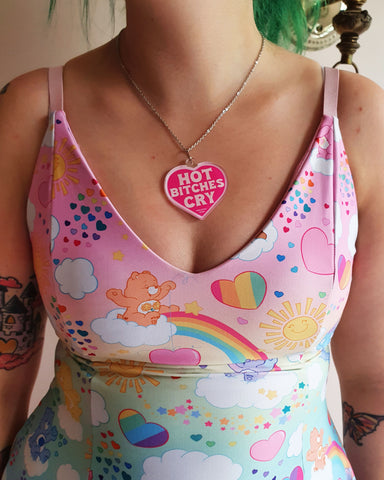 Hot Bitches Cry - Hot Pink Heart Necklace