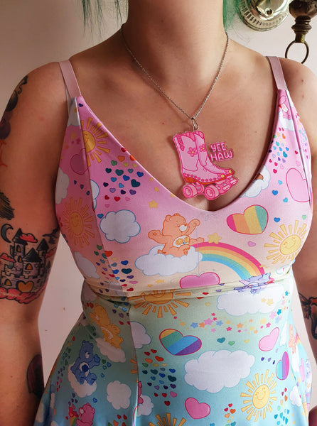 Yee Haw - Pink Cowgirl Roller Skate Necklace