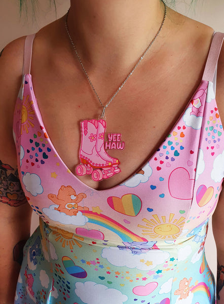 Yee Haw - Pink Cowgirl Roller Skate Necklace