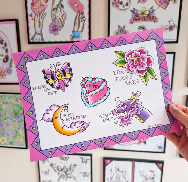 Sassy Pink Cunt Tattoo Flash Print