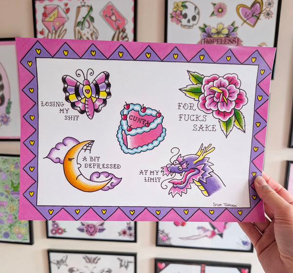 Sassy Pink Cunt Tattoo Flash Print