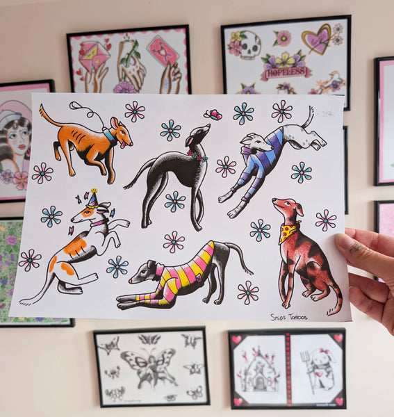 Greyhound Dog Tattoo Flash Print