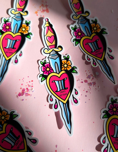 Hearts and Dagger Sticker