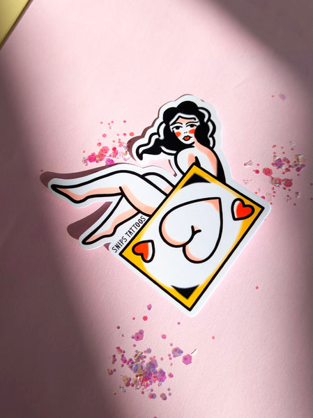Playing card Naked Lady Tattoo Sticker