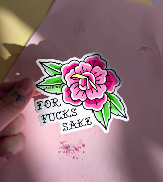 For Fucks Sake Traditional Rose Sticker