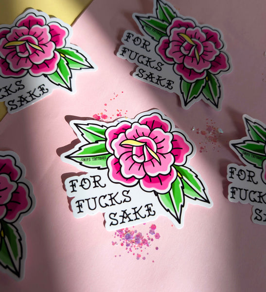For Fucks Sake Traditional Rose Sticker