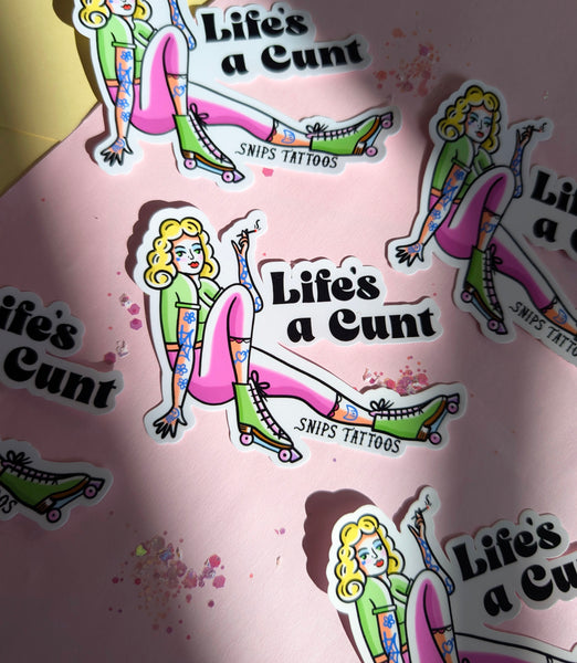 Life's A Cunt - Roller Skate Pin up Girl Sticker