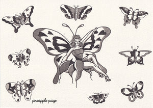 Butterfly Lady Print - Black and Grey
