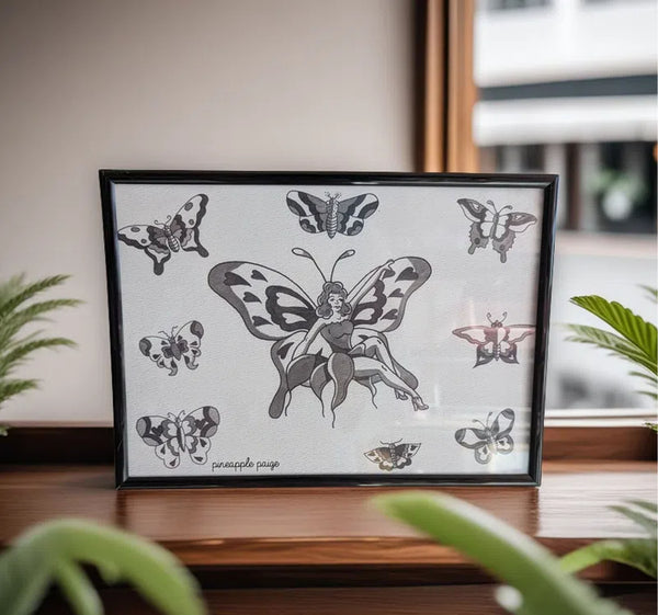 Butterfly Lady Print - Black and Grey