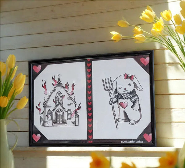 Church & Bunny Print - Black and Red