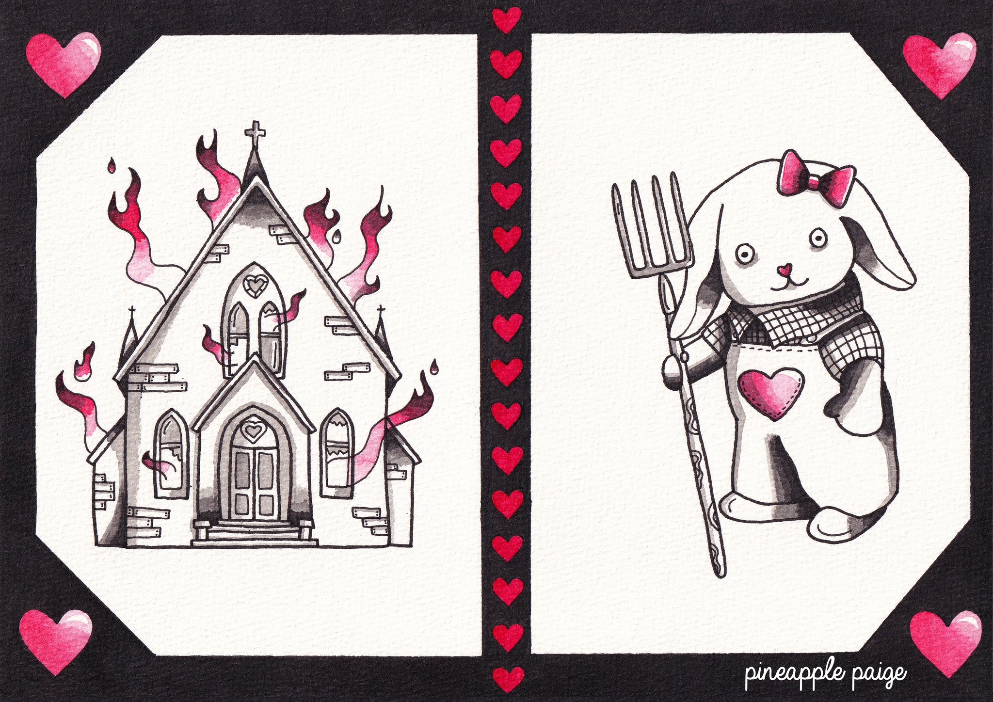 Church & Bunny Print - Black and Red