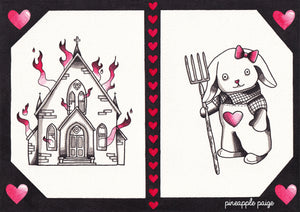 Church & Bunny Print - Black and Red