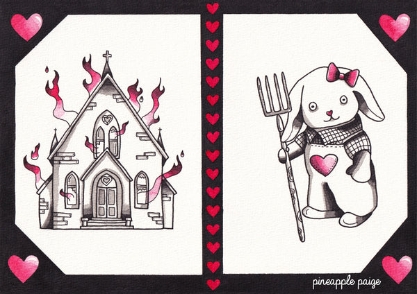 Church & Bunny Print - Black and Red