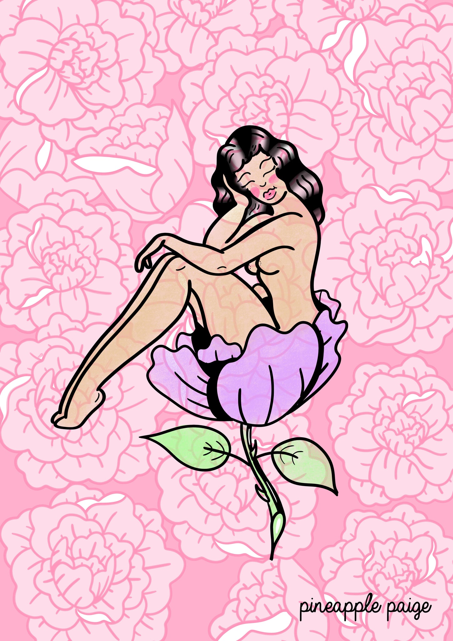 Lady In A Flower - Digital Art Print