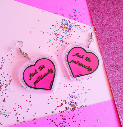 Fuck The Patriarchy Earrings- Pink