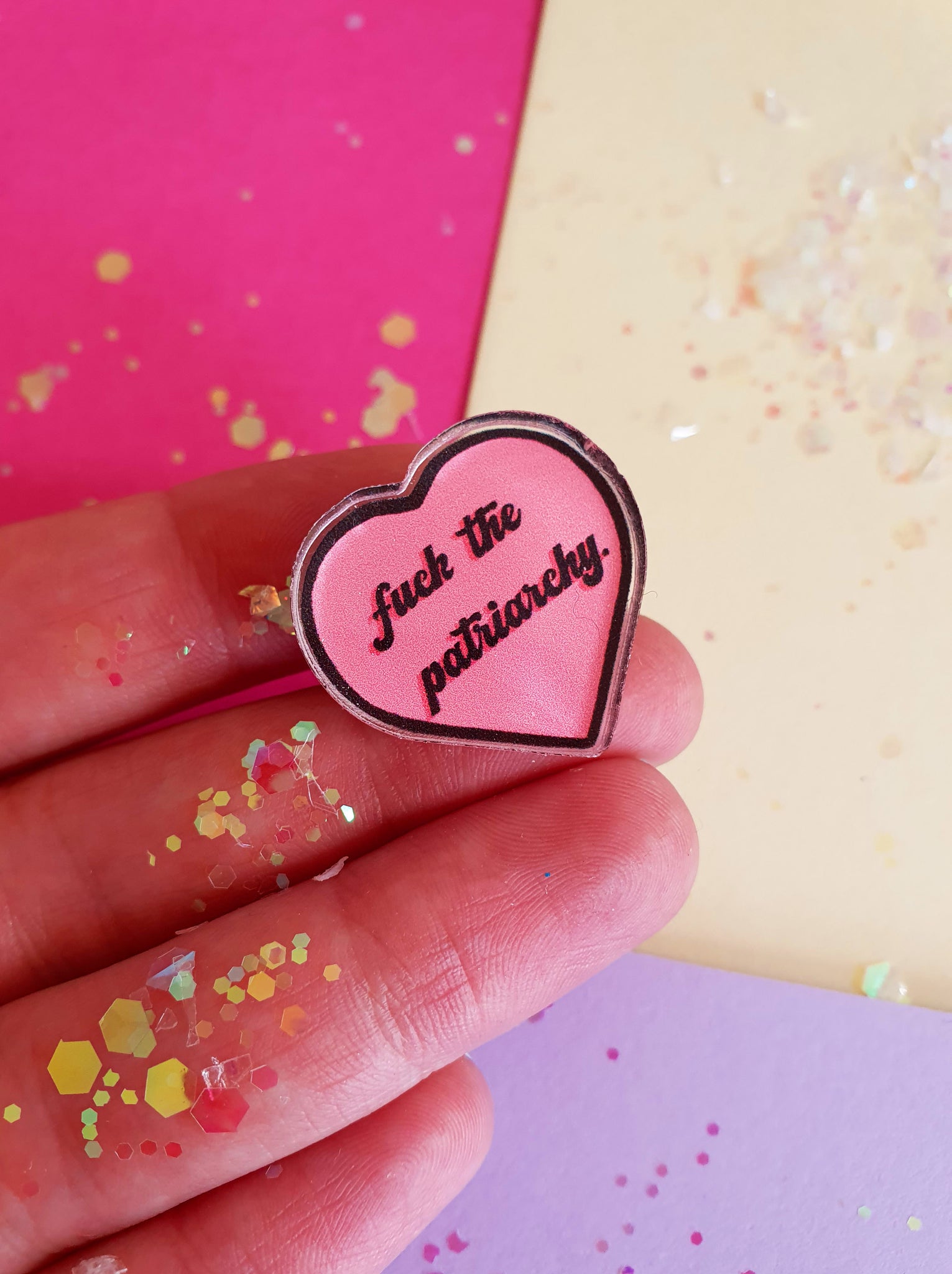 Fuck The Patriarchy Pin- Pink Pin