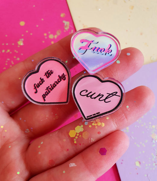 Fuck The Patriarchy Pin- Pink Pin