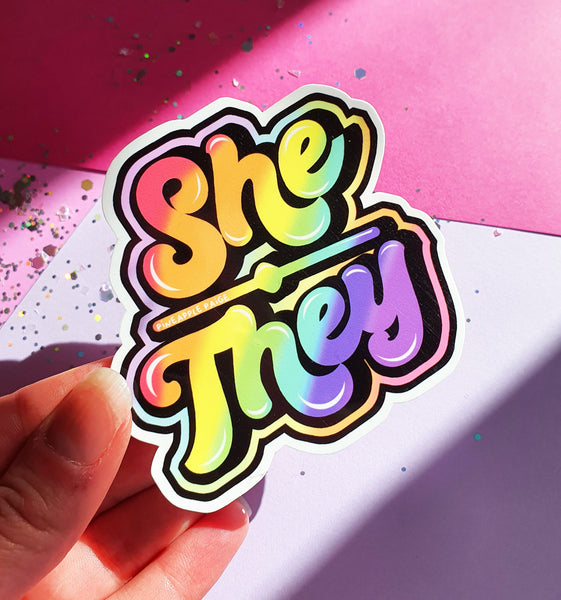 She / They Pronoun Sticker