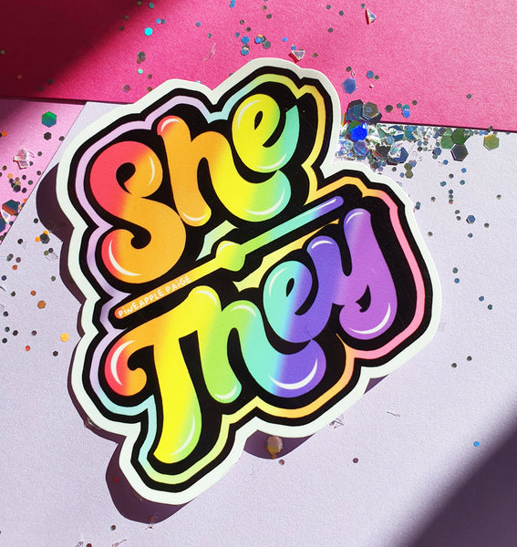 She / They Pronoun Sticker