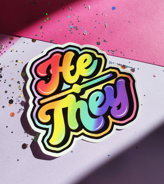 He / They Pronoun Sticker