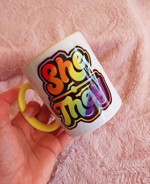 She / They Pronoun Mug