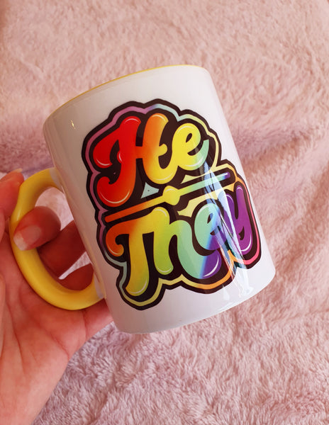 He / They Pronoun Mug