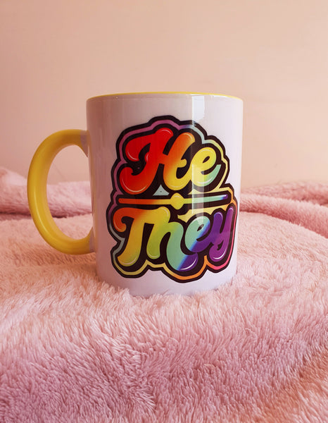 He / They Pronoun Mug