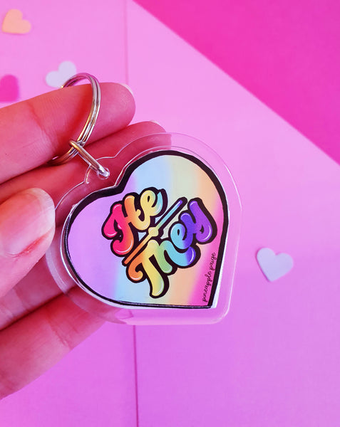 He / They Keychain