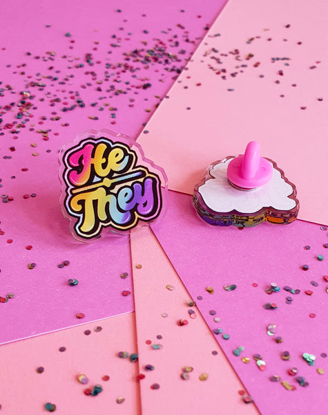 He / They Acrylic Pin