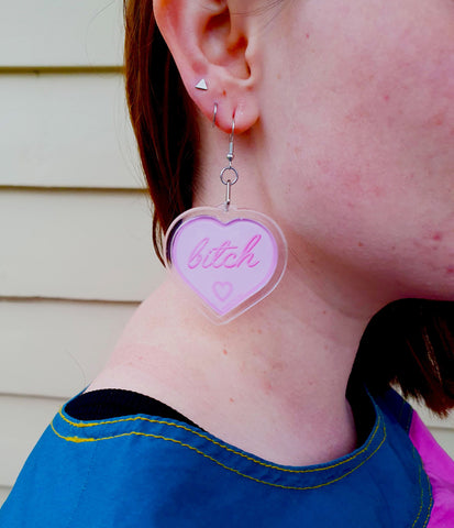 Bitch Earrings- Pink Sweary Earrings